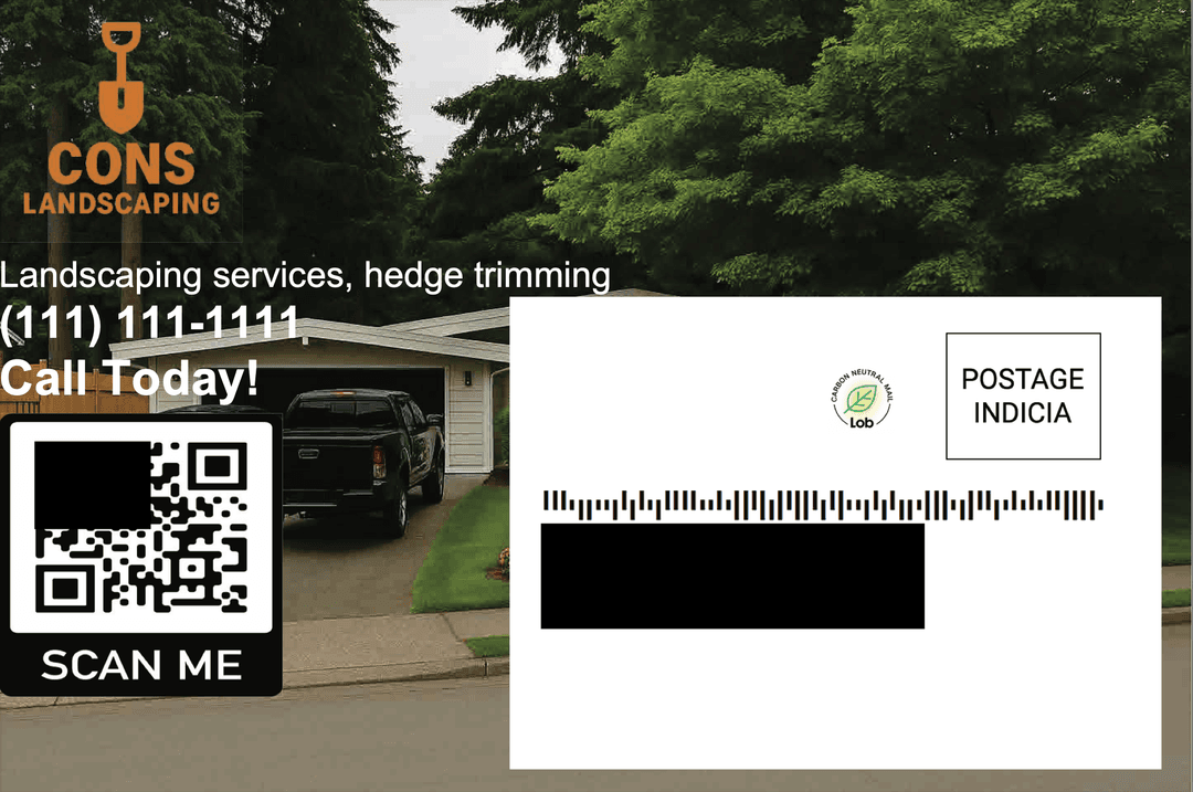 Back side of postcard with company information and call to action